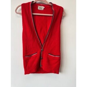 Vintage 60s Pure Orlon‎ Campus Luxury Line Red Sweater Vest Size XS